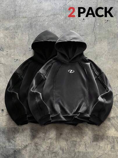 AXEPEAK 2件装男士休闲时尚街头日常通勤拼接连帽卫衣