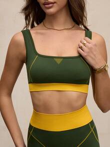 Activina Women's Contrast Color Everyday Fitness Sports Bra Color Block Sports Bra - Green - View 6