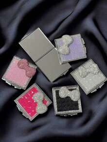 1个蝴蝶结造型便携化妆镜，新款法式方形金属小镜，饰有闪亮水钻蝴蝶结，双面折叠便携化妆镜，装饰礼品，适合送给亲戚、朋友、同事、女朋友，家居装饰，返校季房间装饰，学习用品 - 彩色 - 查看 1