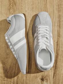 Solezae 女士超轻复古条纹灰白系带运动鞋，舒适时尚，日常必备。 - 灰色 - 查看 7