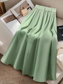 GlowEve CURVE 绿色加大码女式高腰A字褶裙 - 綠色 - 查看 2