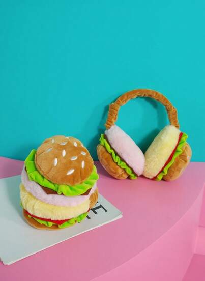 Joivida 1PC Cozy Hamburger Plush Earmuffs For Winter, Cute Food Themed Foldable Ear Warmers, Soft Faux Fur Headband For Christmas Gift