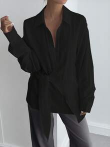 DAZY Women's Half-Placket Side Tie Pullover Casual Elegant Shirt