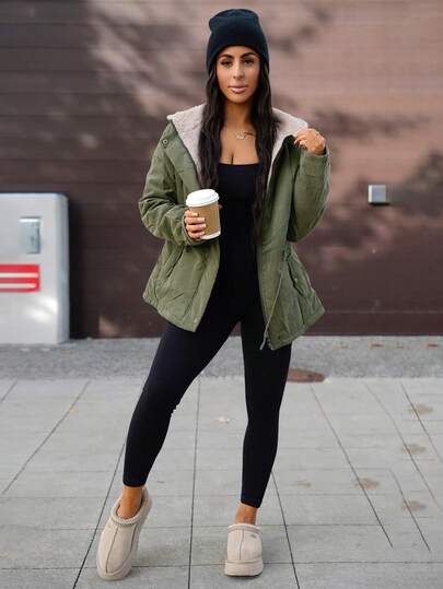 SAYEHFBABY Kadın KapşonluDolgulu Yalıtımlı Polyfill Sentetik Yalıtım Kışlık Mont Kışlık Ceket Belden Bağlanmış İş Giyim Tasarımı, Kış İçin Termal Astarlı