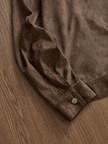 SWAVVY Áo khoác da lộn lông hươu thời trang nam, Áo khoác nam màu nâu cài nút mùa thu/đông, Áo khoác bomber màu mocha nam, Áo khoác vintage nam, Áo khoác sơ mi nam màu nâu. - màu nâu - Xem 6