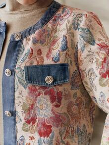 Anewsta Savoree 女士优雅派对连衣裙，复古提花长袖圆领拼接外套，短款，百搭，适合圣诞节、感恩节、秋冬季穿着