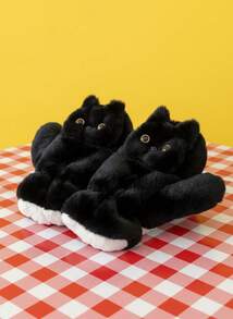 Joivida Black Cat Plush Gloves High Value Cute Winter Windproof Cold-Proof Halter Gloves Outdoor Warm Full-Cover Gloves