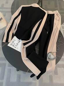 Franclia 女士立领开衫外套 + 休闲斜插口袋裤套装 - 彩色 - 查看 2