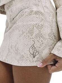 BABYPHAT Snake Print Faux Leather Mini Skirt With Zipper Detail For Night Out Party Festival Clubwear - Apricot - View 6