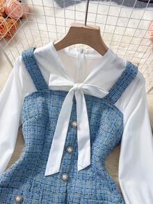 GlowEve 女士优雅珍珠纽扣蓝色连衣裙