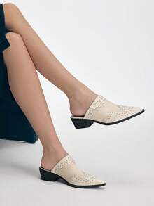 Mnmlis Giày cao gót mũi nhọn phong cách cổ điển, đơn giản, năng động dành cho nữ - Màu be - Xem 8