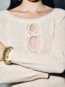 Lumivelle 女式优雅船领镂空腰部收紧开衩下摆毛衣裙