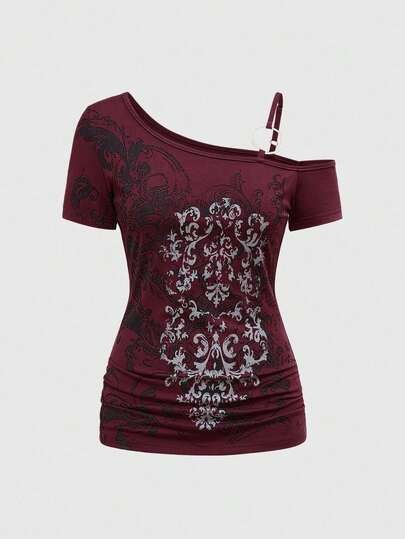 Grunge Punk Maglietta da donna elegante, con incrocio tropicale viola, senza maniche, con spalla, elastica e arricciata, adatta per l'estate, la spiaggia, la laurea, la Pasqua, i concerti, le vacanze a Nashville