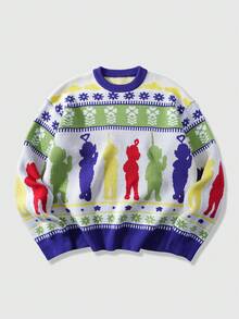ROMWE MEN Teletubbies X ROMWE Men's Cartoon Figure Graphic Long Sleeve Round Neck Sweater - Multicolor - View 1
