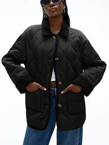 Aveloria GENKIRA 绿色拼接撞色菱形图案轻薄羽绒服，适合通勤。 - 黑色 - 查看 6
