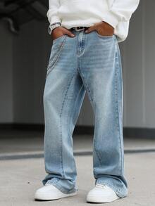 Manfinity Hypemode Quần jean ống loe màu xanh vát rách thường ngày dành cho nam - Rửa nhẹ - Xem 3