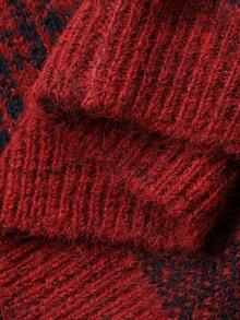 DAZY 女士圆领长袖开衫，秋冬款 - 紅色 - 查看 3