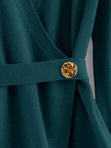 GlowEve New Elegant Button Decor Pullover Sweater, Minimalist European & American Style Fashion Knit Top - Dark Green - View 4