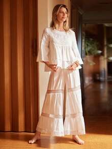 Lullawish Bộ đồ ngủ dệt Bohemian dành cho nữ - trắng - Xem 7