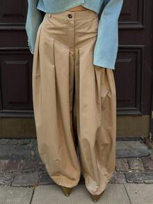 Siren Gaze Elegant Luxury Women's Autumn Fall Clothes For Women Winter Clothes 2025 New High Waist Pleated Wide Leg Pants, Old Money Style Khaki Beige Trousers, Casual Elegant Work Office Business Casual Daily Outing Party Wedding Guest Must - Have Fashion Staple Brown - Khaki - View 1