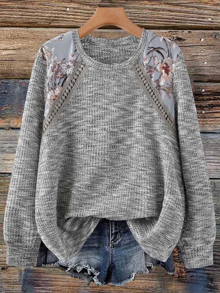 EMERY ROSE Sudadera de talla grande con estampado floral y parches, informal para el otoño - Multicolor - Ver 1