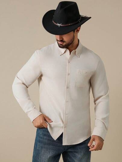 Manfinity Nomadique 男士长袖刺绣口袋休闲通勤衬衫