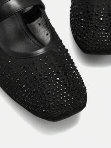 CUCCOO CURVES Women's Rhinestone Decor Buckle Design Fashion Wide Fit Flat Shoes For Christmas Valentine's Day - Black - View 8