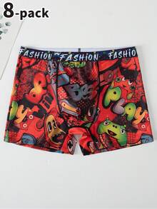 Quần lót nam tuổi teen - 8 chiếc quần boxer in hình graffiti, cạp chun, nhiều màu sắc, thích hợp cho cả bốn mùa, thiết yếu cho năm mới 2026, đa năng và thoải mái, ấm áp và phong cách dễ thương. - Nhiều màu - Xem 4