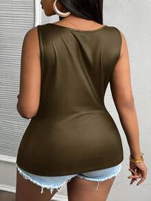 Slaydiva 大码女式紧身深V领褶皱PU上衣 - 綠色 - 查看 2
