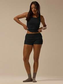 MUSERA ESSENTIALS Rib Fold Over Waist Mini Shorts Basic Spring Summer Vacation Holiday   Winter  Pants