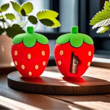 1 عبوة، مبراة أقلام بشكل فراولة جميلة، مبراة صغيرة محمولة كاواييي ملونة، مبراة أقلام بشكل فاكهة، ملحق قاطع أقلام، لوازم مكتبية للمنزل والمدرسة - الأحمر - مشاهدة 7