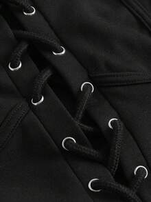 SHEIN MOD Plus Lace Up Front Cutout Hoodie Winter Fall Autumn - Black - View 4