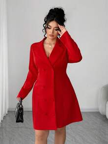 Elenzga Vestido de doble botonadura con lazo y espalda descubierta, talla grande, para el Día de San Valentín - Rojo - Ver 7