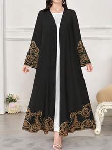 SHEIN Najma Women's Retro Floral Digital Print Long Sleeve Casual Arabic Abaya, Spring/Autumn - Multicolor - View 1