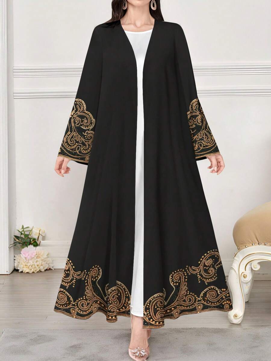 SHEIN Najma Women's Retro Floral Digital Print Long Sleeve Casual Arabic Abaya, Spring/Autumn - Multicolor - View 1