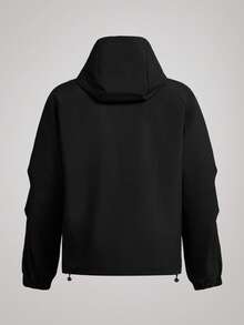 Officeau 男士简约时尚休闲百搭半拉链连帽防水防风夹克，户外轻便黑色长袖连帽衫，适合作为礼物送给朋友、丈夫、男友，适合秋季、春夏穿着。 - 黑色 - 查看 2