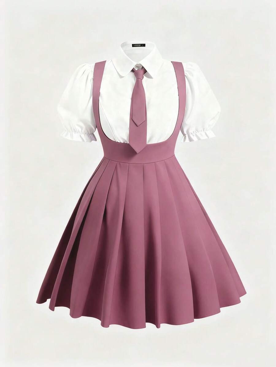 Sweetra 大码女式休闲束腰短袖连衣裙 - 藕粉色 - 查看 1