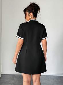 Elenzga 大码女式新款时尚百搭弹力梭织修身纽扣式中国新年旗袍 - 黑色 - 查看 2