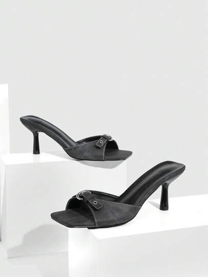 CUCCOO SZL Women's Square Toe Buckle Design Fashionable Elegant High Heel Sandals