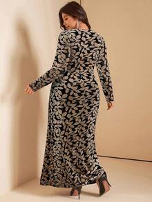 Comfylo Plus Size Velvet Twist Waist Bodycon Dress Dress Modest Zeylah Dress Moftif Dresses For Women Velvet Dress For Women Long Sleeve Maxi Dress Women - Apricot - View 2