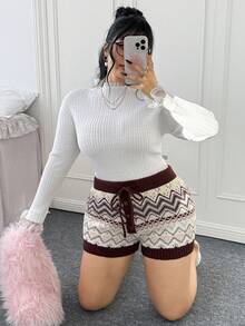 Comfortcana Plus Size Fair Isle Jacquard Knit Sweater & Pants Set - Multicolor - View 8