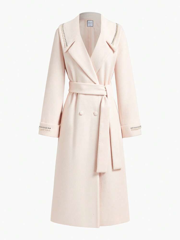 MINIMALIST OVERCOAT WITH PEARL & RHINESTONE EMBELLISHED