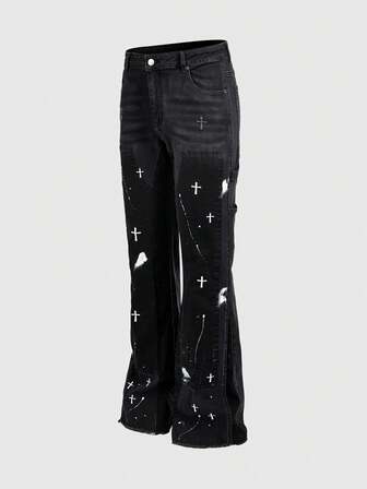 Street Life Herren Jeans mit Kreuz-Stickerei Muster