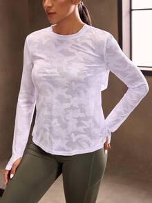 Powerista Camiseta deportiva con estampado de camuflaje cruzado con abertura trasera - Blanco - Ver 5