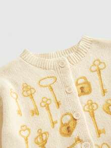 ROMWE Kawaii Women's Cute Retro Key Pattern Knitted Cardigan - Beige - View 4