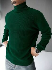 Manfinity Homme Plus Size Men's Solid Color Turtleneck Long Sleeve Casual Pullover Sweater - Army Green - View 6