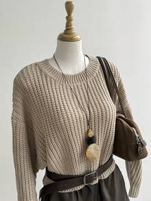 Chiquease Solid Ribbed Knit Drop Shoulder Jumper