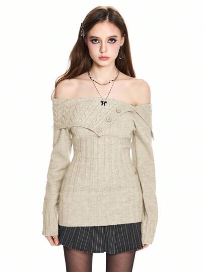 Maglione a costine con spalle scoperte e vita stretta in stile Y2K