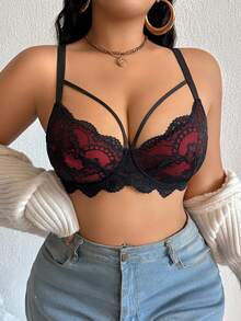 Wedaily 2pcs Plus Size Lace Trim Underwire Supportive Adjustable Strap Bras - Multicolor - View 5