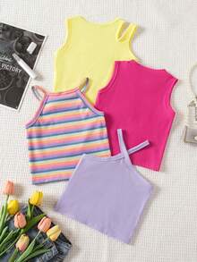 SHEIN Young Girl Casual Versatile Simple Tank Top, Summer - Multicolor - View 2